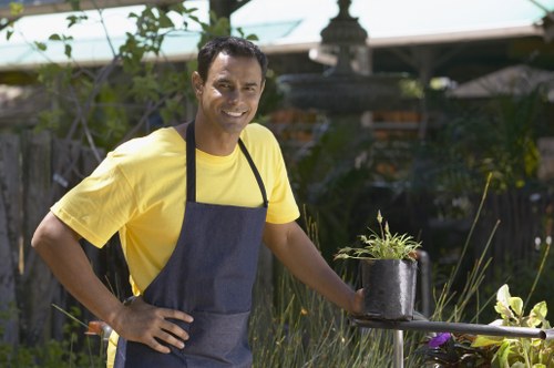 Garden maintenance in Beddington with tidy lawn and shrubs